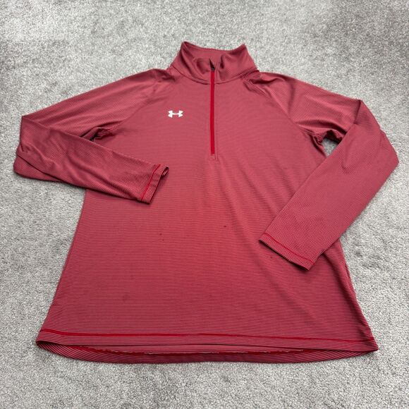 Under Armour HeatGear Loose Fit 1/4 Zip Jacket Shirt Mens Large Red Striped - Picture 1 of 15